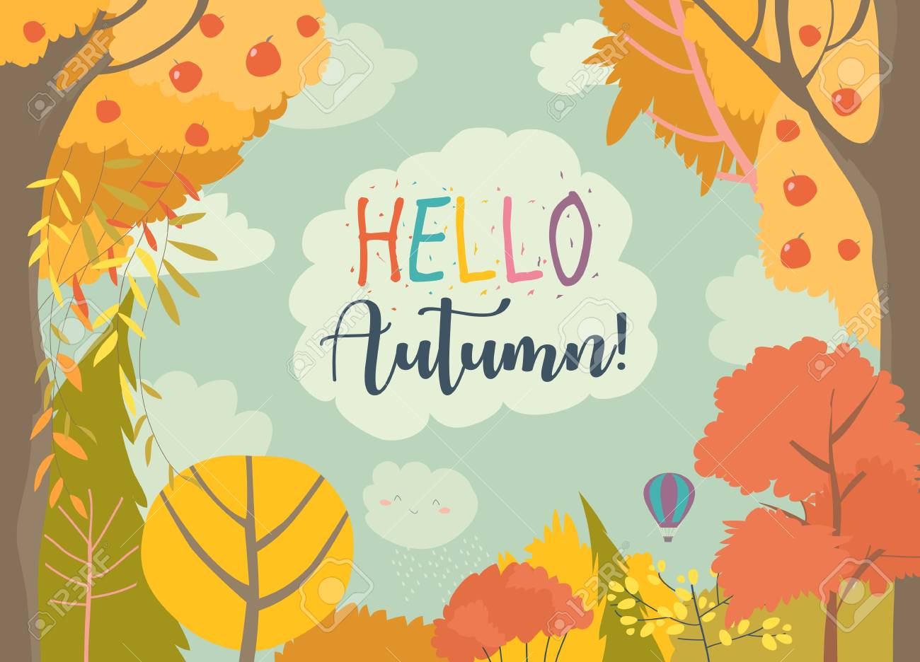 Cartoon frame with autumn forest. Hello autumn - 124098491 Cartoon frame with autumn forest. Hello autumn - 124098491