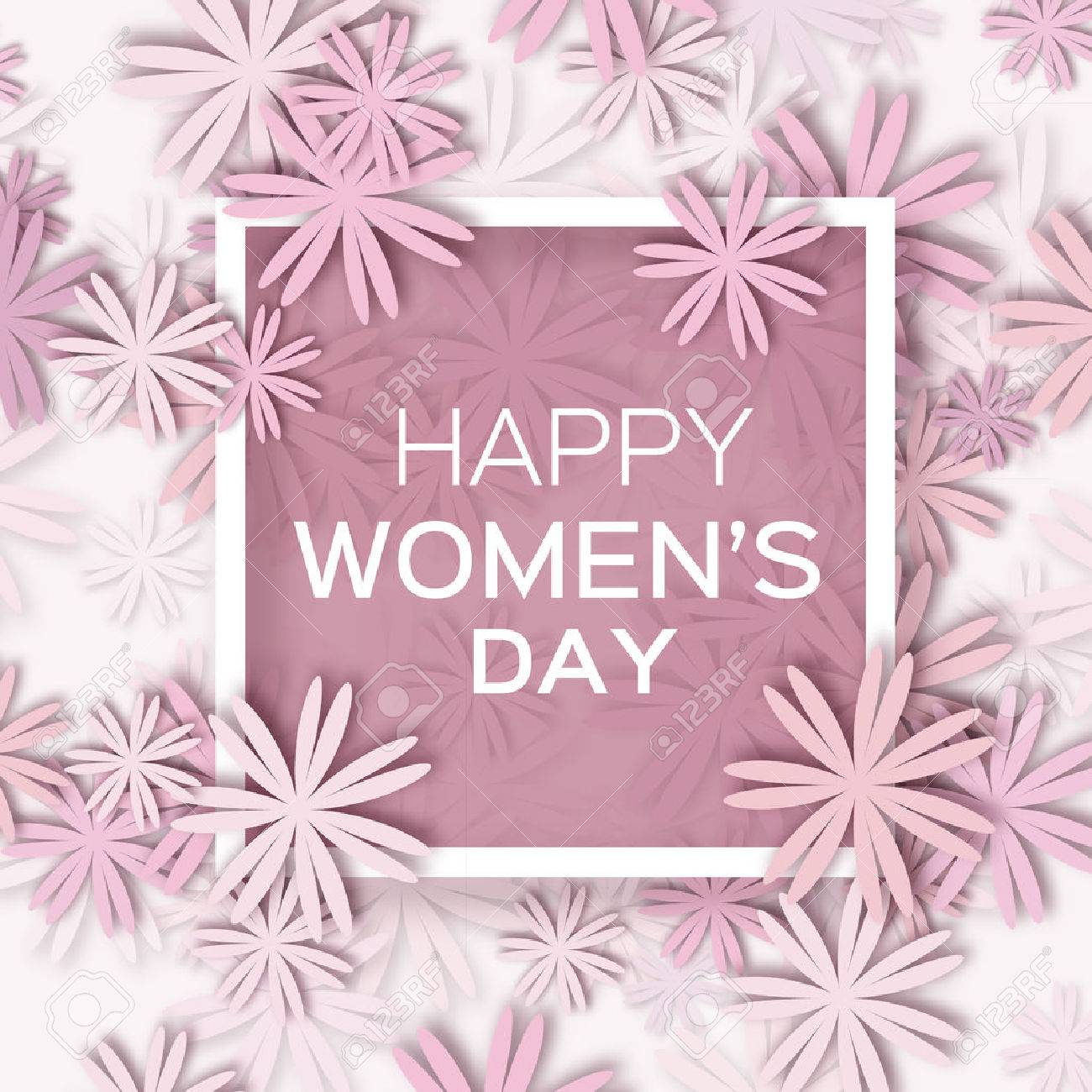 Abstract Pastel Floral Greeting card - International Happy Women's Day - 8 March holiday background with paper cut Frame Flowers. Trendy Design Template. Vector illustration. - 52885874 Abstract Pastel Floral Greeting card - International Happy Women's Day - 8 March holiday background with paper cut Frame Flowers. Trendy Design Template. Vector illustration. - 52885874
