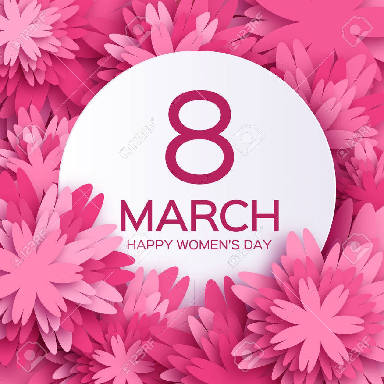 Abstract Pink Floral Greeting card - International Happy Women's Day - 8 March holiday background with paper cut Frame Flowers. - 52891245 Abstract Pink Floral Greeting card - International Happy Women's Day - 8 March holiday background with paper cut Frame Flowers. - 52891245