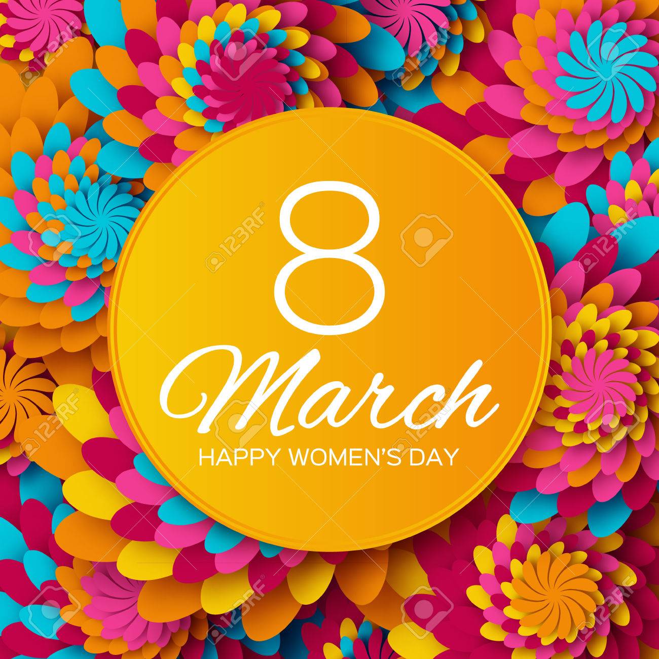 Abstract Colorful Floral Greeting card - International Happy Women's Day - 8 March holiday background with paper cut Frame Flowers. - 52891249 Abstract Colorful Floral Greeting card - International Happy Women's Day - 8 March holiday background with paper cut Frame Flowers. - 52891249