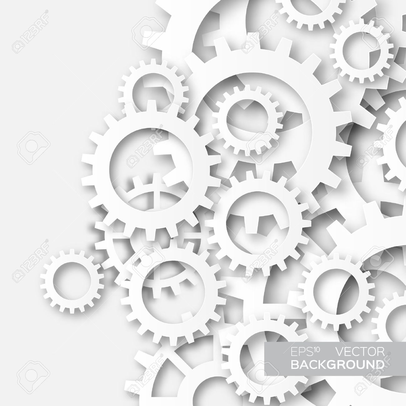 Mechanism system cogwheels. White gears. Origami paper cut style tech project. - 53256779 Mechanism system cogwheels. White gears. Origami paper cut style tech project. - 53256779