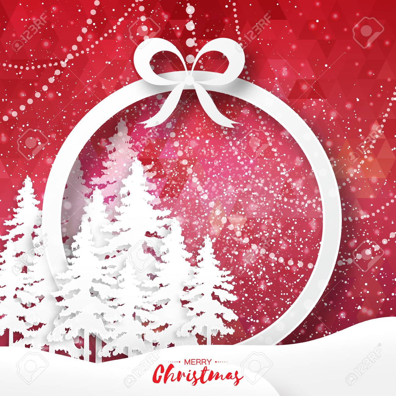 white origami merry christmas greeting card with cutout paper