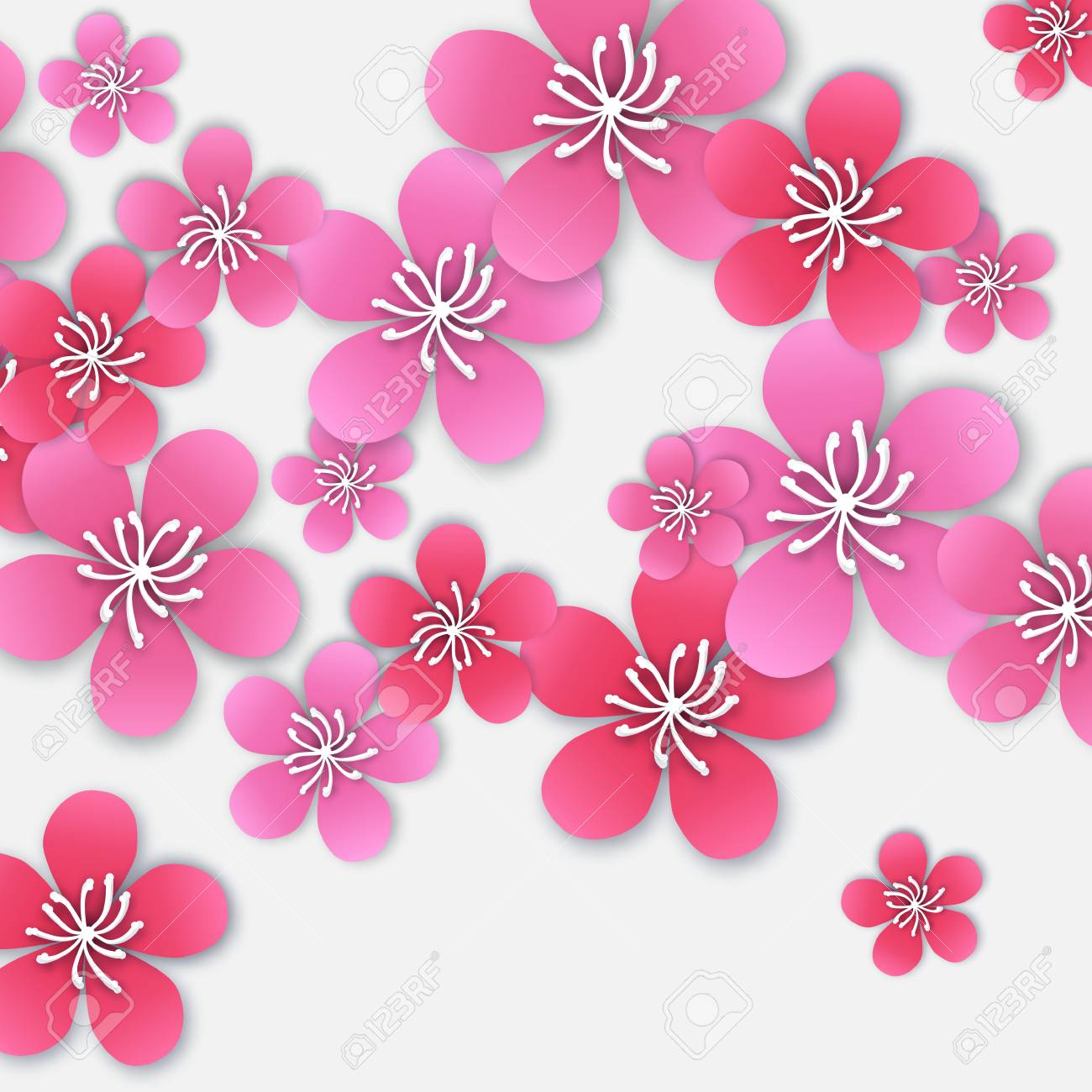 春の桜 ペーパー クラフト花とピンクの美しい桜 花のモダンな壁紙灰色の背景に ベクトル図のイラスト素材 ベクタ Image