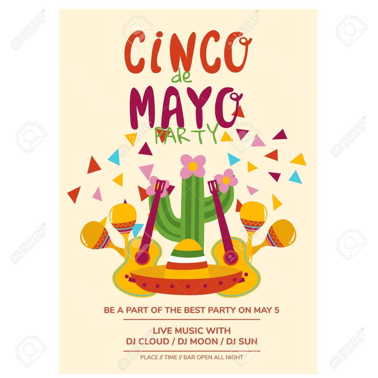 cinco de mayo flyer template party invitation cartoon vector