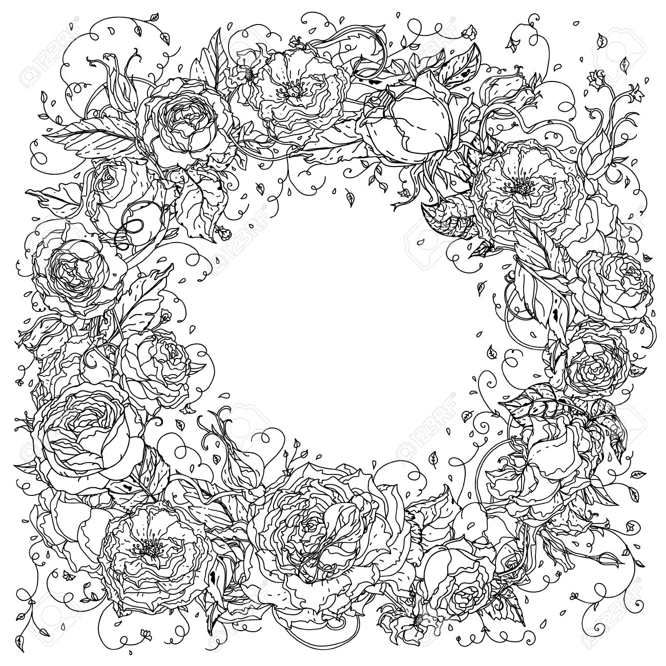 大人の塗り絵の未塗装の着色本スタイル バラ Zenart スタイルのフレームを使用できます 手描き 落書き 最高の結婚式の塗り絵カード あなたの設計のためのベクターします 黒と白 のイラスト素材 ベクタ Image 57286011
