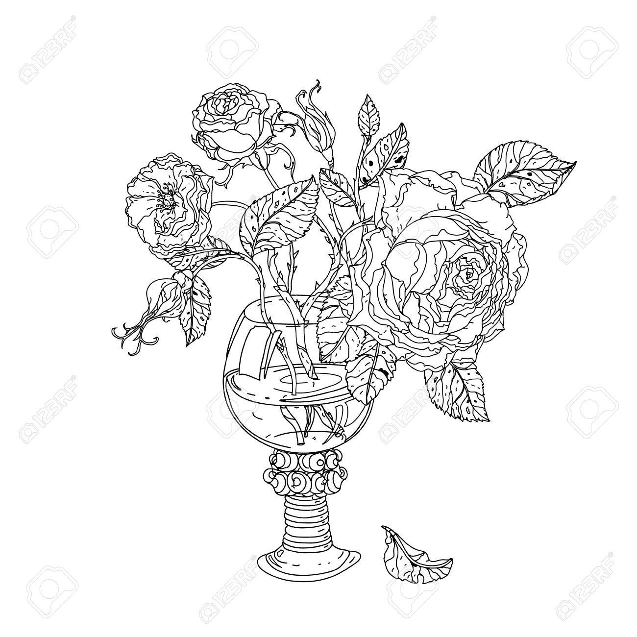 大人の塗り絵の未塗装の着色本のスタイル Zenart スタイルで バラをされる可能性があります 手描き 落書き 最高の結婚式の塗り絵カード あなたの設計のためのベクターします 黒と白 のイラスト素材 ベクタ Image 57286013