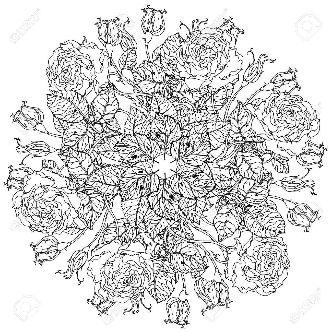 Fleurs En Forme De Mandala Dans Le Vieux Bouquet De Style Maîtres Pour Livre De Coloriage Pour Adultes Ou Pour Zen Art Thérapie Anti Dessin Stress