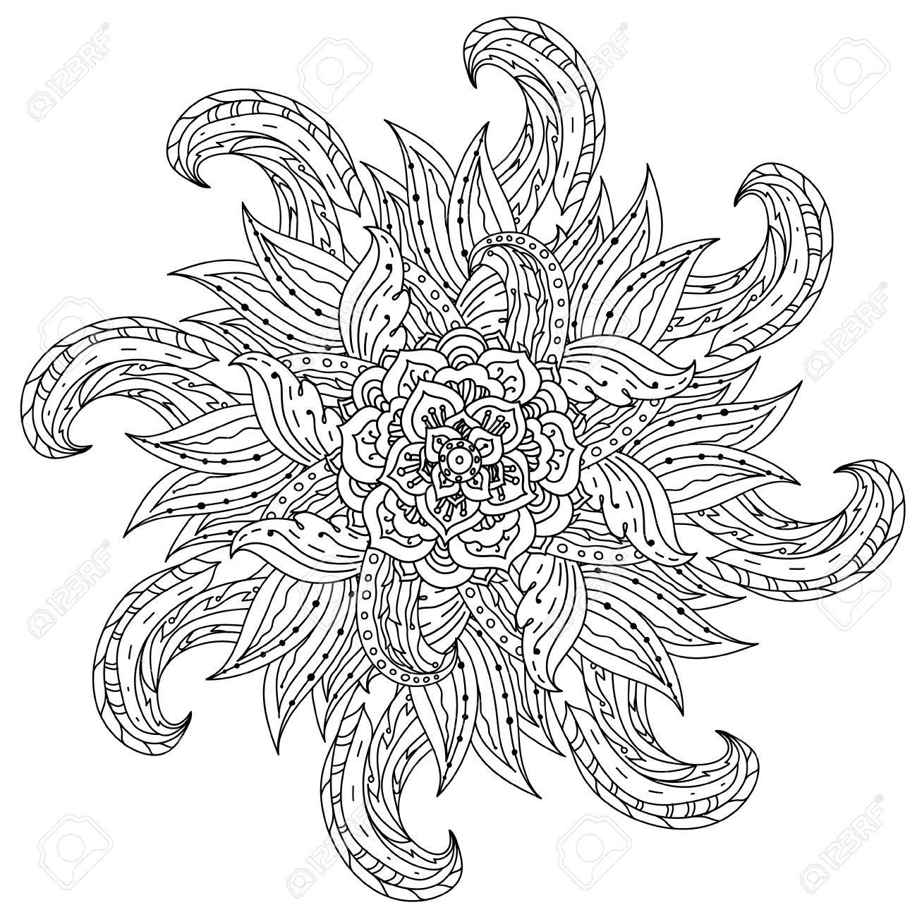 Contoured Mandala Shape Flowers For Adult Coloring Book In Zen ... Contoured Mandala Shape Flowers For Adult Coloring Book In Zen ...