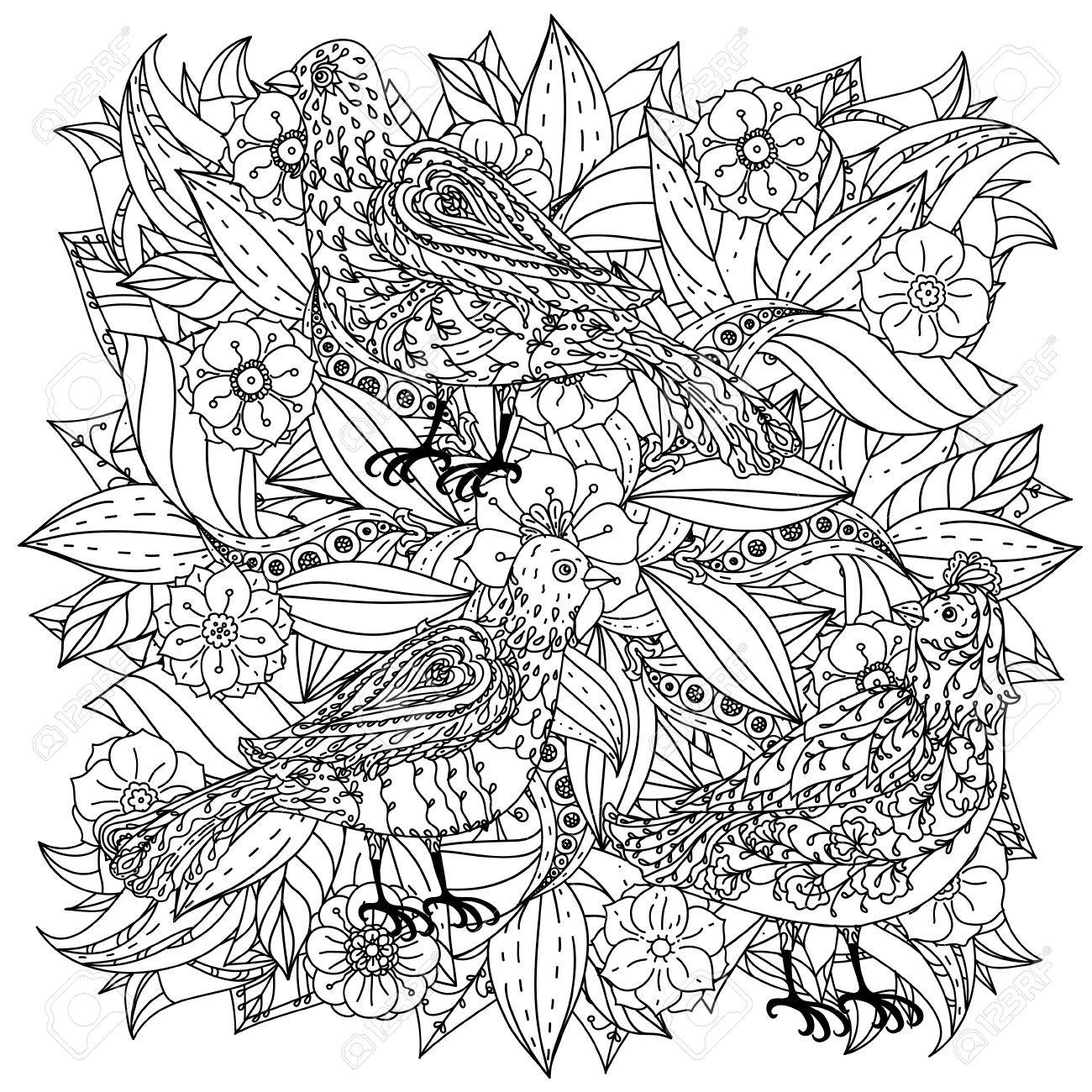 Contoured Mandala Shape Flowers And Birds For Adult Coloring ... Contoured Mandala Shape Flowers And Birds For Adult Coloring ...