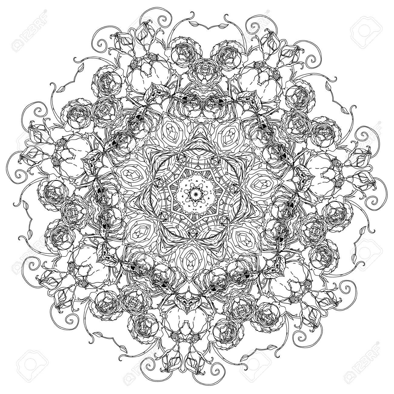 Contoured Luxury Flowers In Mandala Shape Zen Style Picture