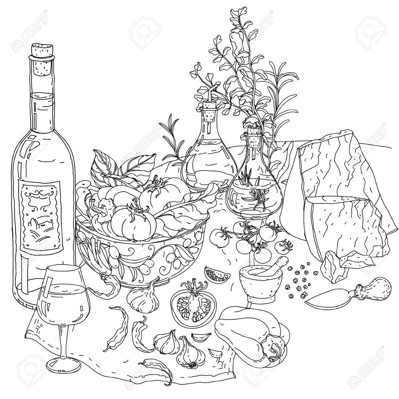 塗り絵のイタリア料理 のイラスト素材 ベクタ Image