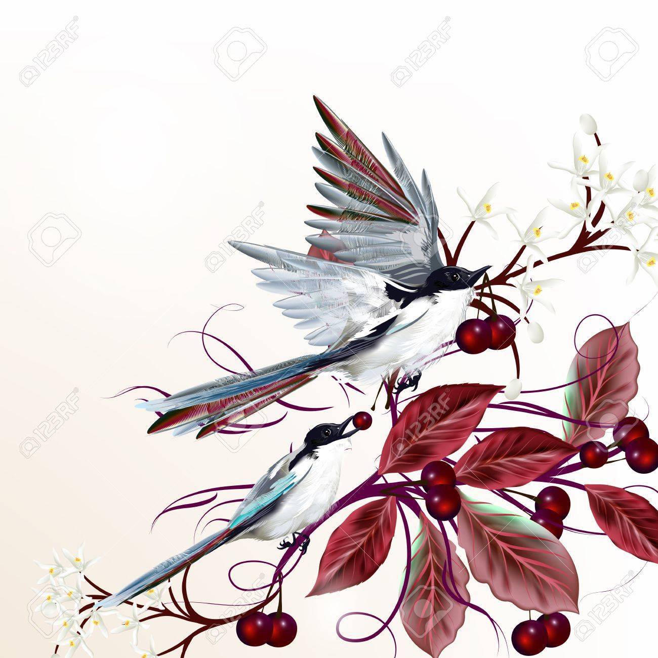 美しく咲く木の上に座って鳥のベクトル イラスト 果実を食べる のイラスト素材 ベクタ Image 美しく咲く木の上に座って鳥のベクトル イラスト 果実を食べる のイラスト素材 ベクタ Image