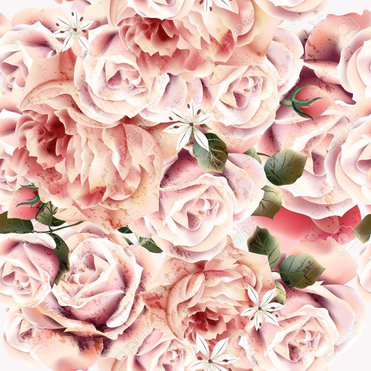 Flower Rose Pattern With Vector Realistic Pink Light Roses For