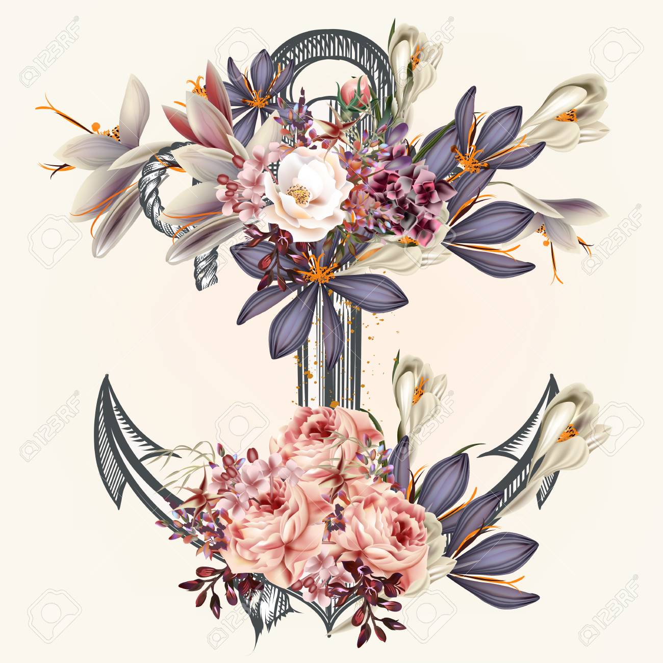Anchor Decorated By Spring Flowers Ideal For Labels For Logotype Or Print  Design In Vintage Style Royalty Free SVG, Cliparts, Vectors, and Stock  Illustration. Image 94263446.
