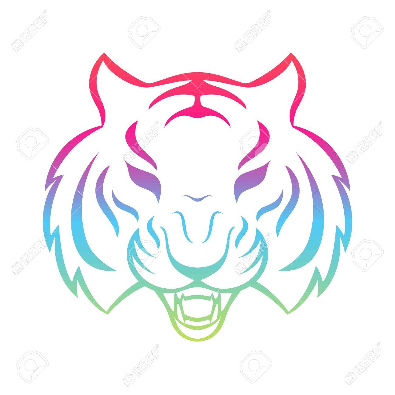 虎のアイコンが白い背景で隔離 虎のロゴのテンプレート 入れ墨のデザインの T シャツ プリント のイラスト素材 ベクタ Image