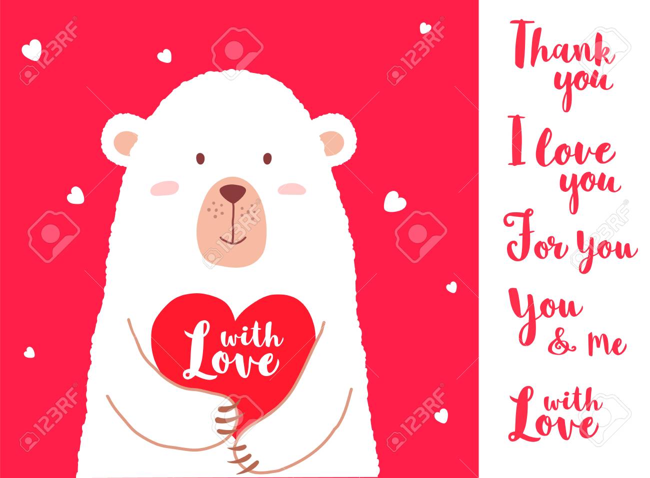 vector illustration of cute cartoon bear holding heart and hand