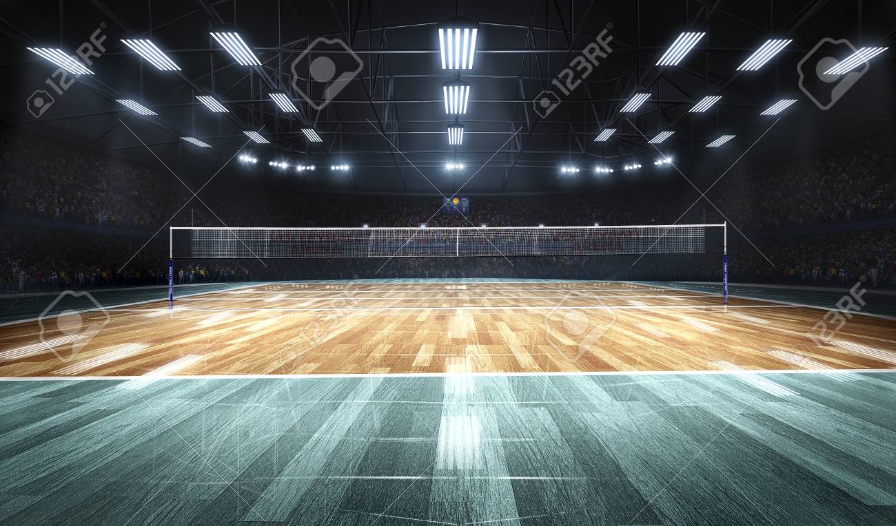 Cancha De Voleibol Profesional Vacia En Luces Fotos Retratos Imagenes Y Fotografia De Archivo Libres De Derecho Image 88642449