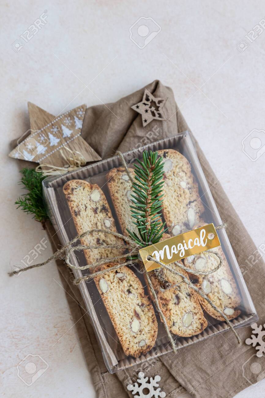 Delicious Homemade Italian Biscotti Cookies In Gift Box Made From Craft  Paper. Idea For Perfect Sweet Gift For Christmas Or New Year. Stock Photo,  Picture And Royalty Free Image. Image 158361271.