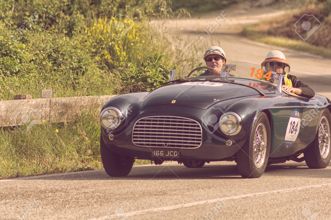FERRARI 166 MM SPIDER TOURING 1950 on an old racing car in rally..