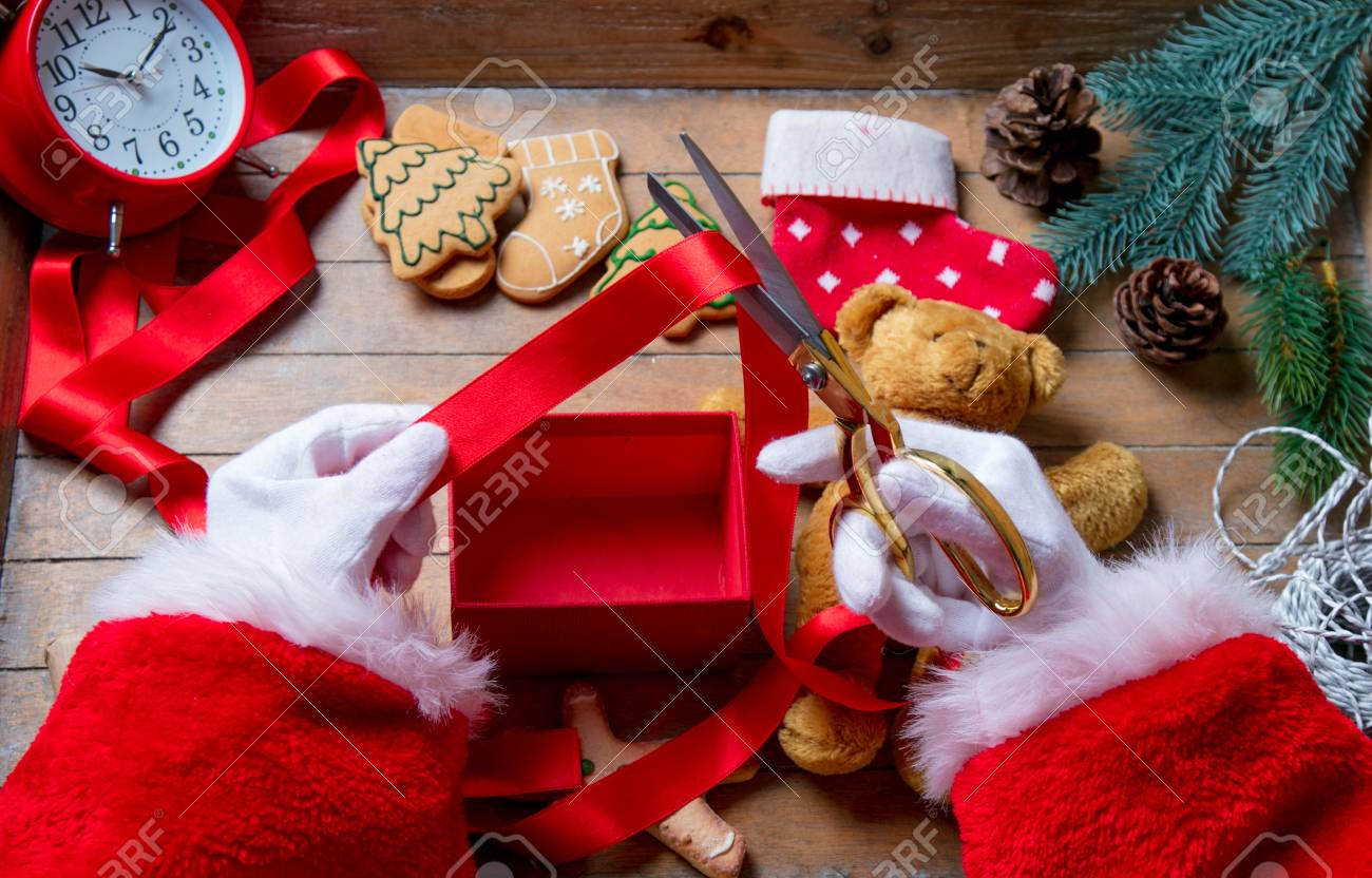 Wooden gift box santa claus christmas
