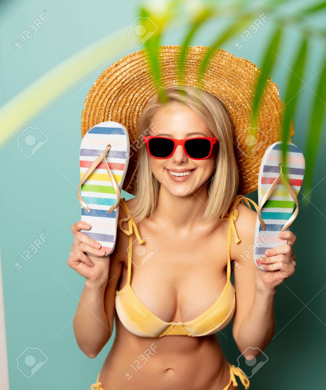 Beautiful Blonde Woman In Bikini With