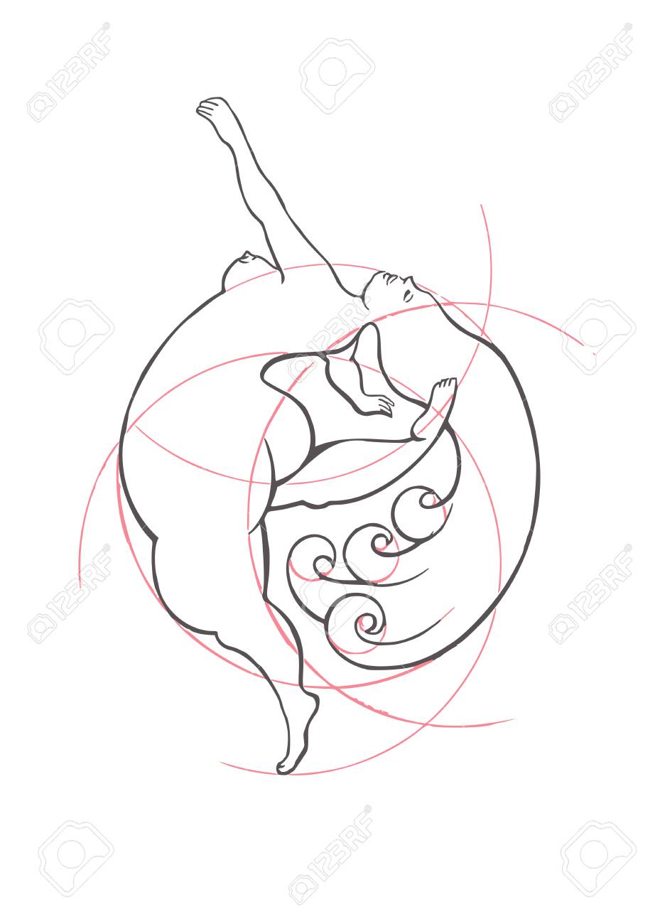 A conceptual image of a plump girl who takes her body as it is. Classic ink illustration in vector. - 120203898 A conceptual image of a plump girl who takes her body as it is. Classic ink illustration in vector. - 120203898