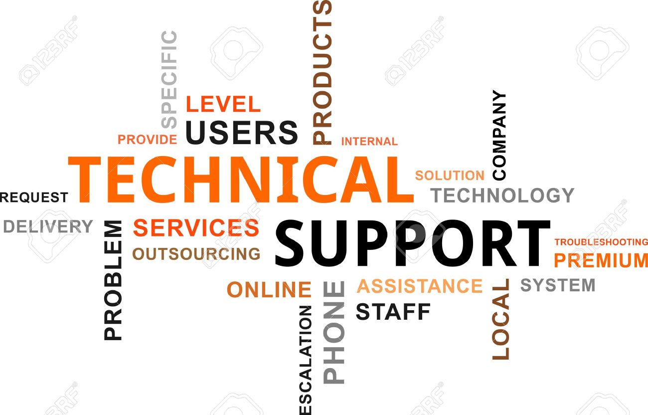 a word cloud of technical support related items royalty free