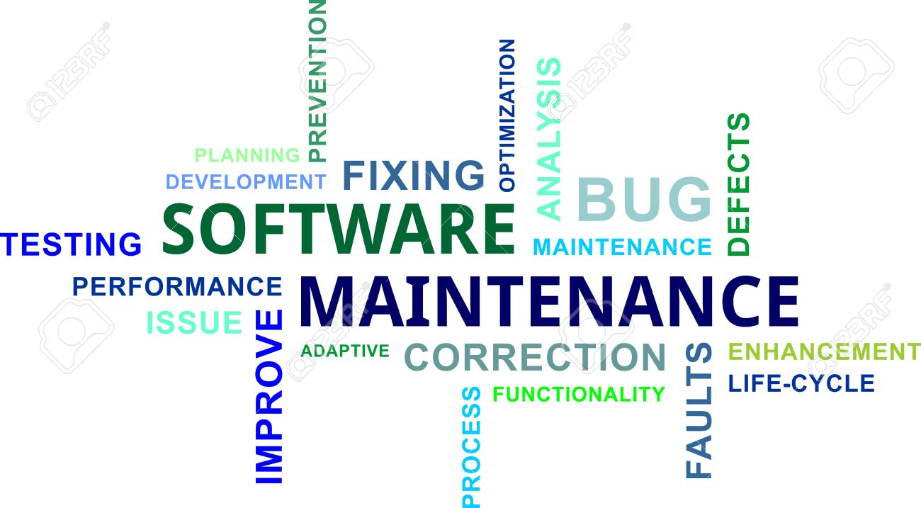 a word cloud of software maintenance related items royalty free software maintenance