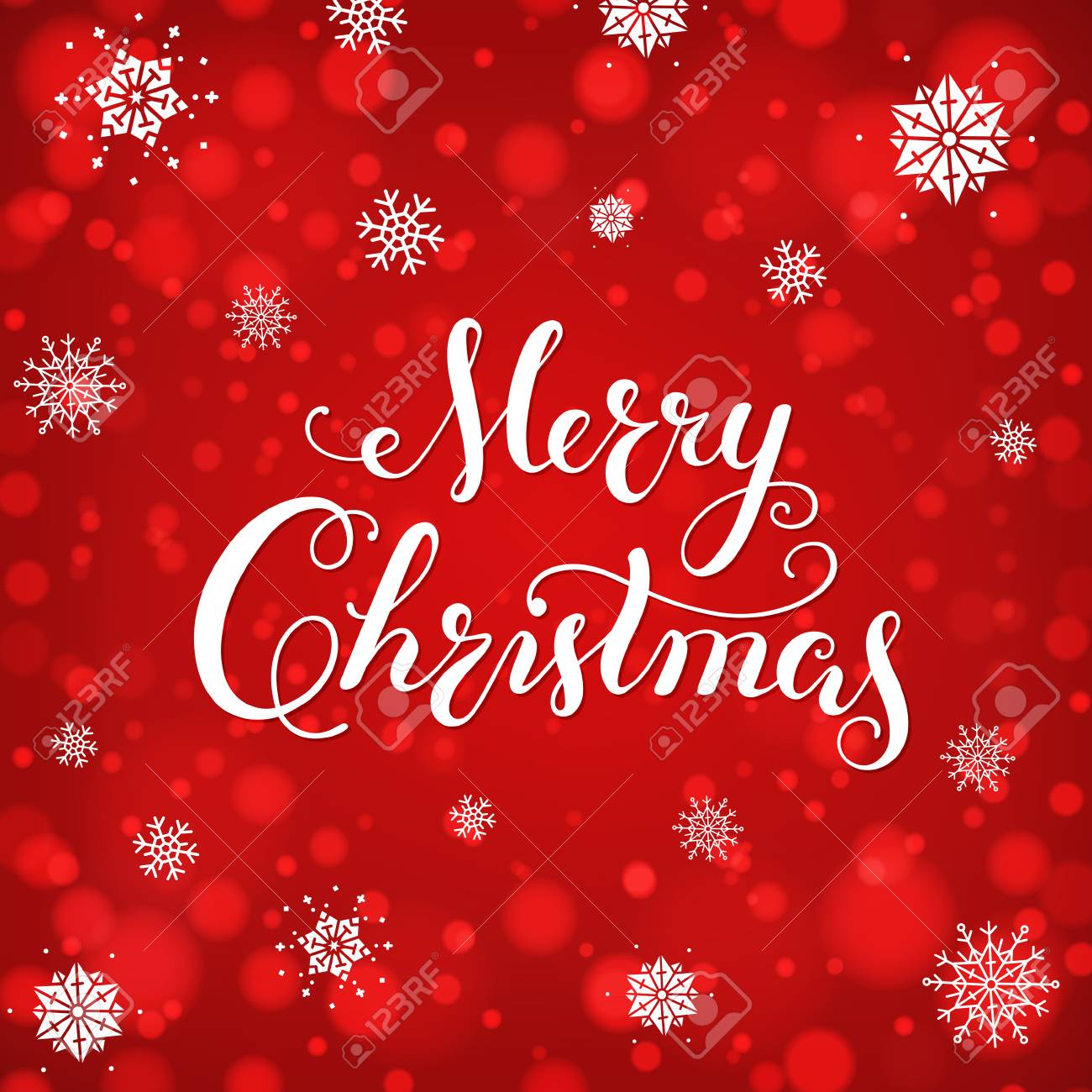 Merry Christmas Calligraphic Lettering card. Creative typography for Holiday, Greeting, Gift, Poster on red Background with bokeh and snowflakes. - 90250541 Merry Christmas Calligraphic Lettering card. Creative typography for Holiday, Greeting, Gift, Poster on red Background with bokeh and snowflakes. - 90250541