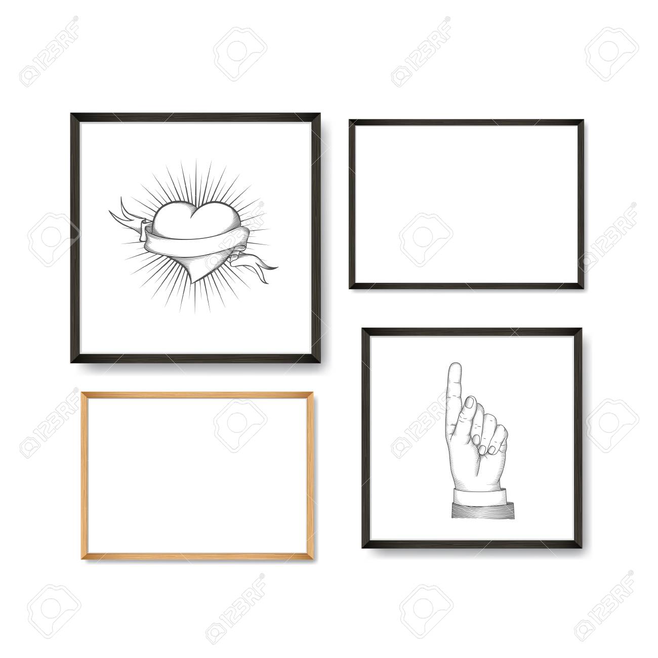 Set of Realistic Light and Dark Wooden Picture Frames on a White Wall, isolated on white. Design Template for Mock Up. Square and rectangle A4 shapes. Vector - 105719743 Set of Realistic Light and Dark Wooden Picture Frames on a White Wall, isolated on white. Design Template for Mock Up. Square and rectangle A4 shapes. Vector - 105719743