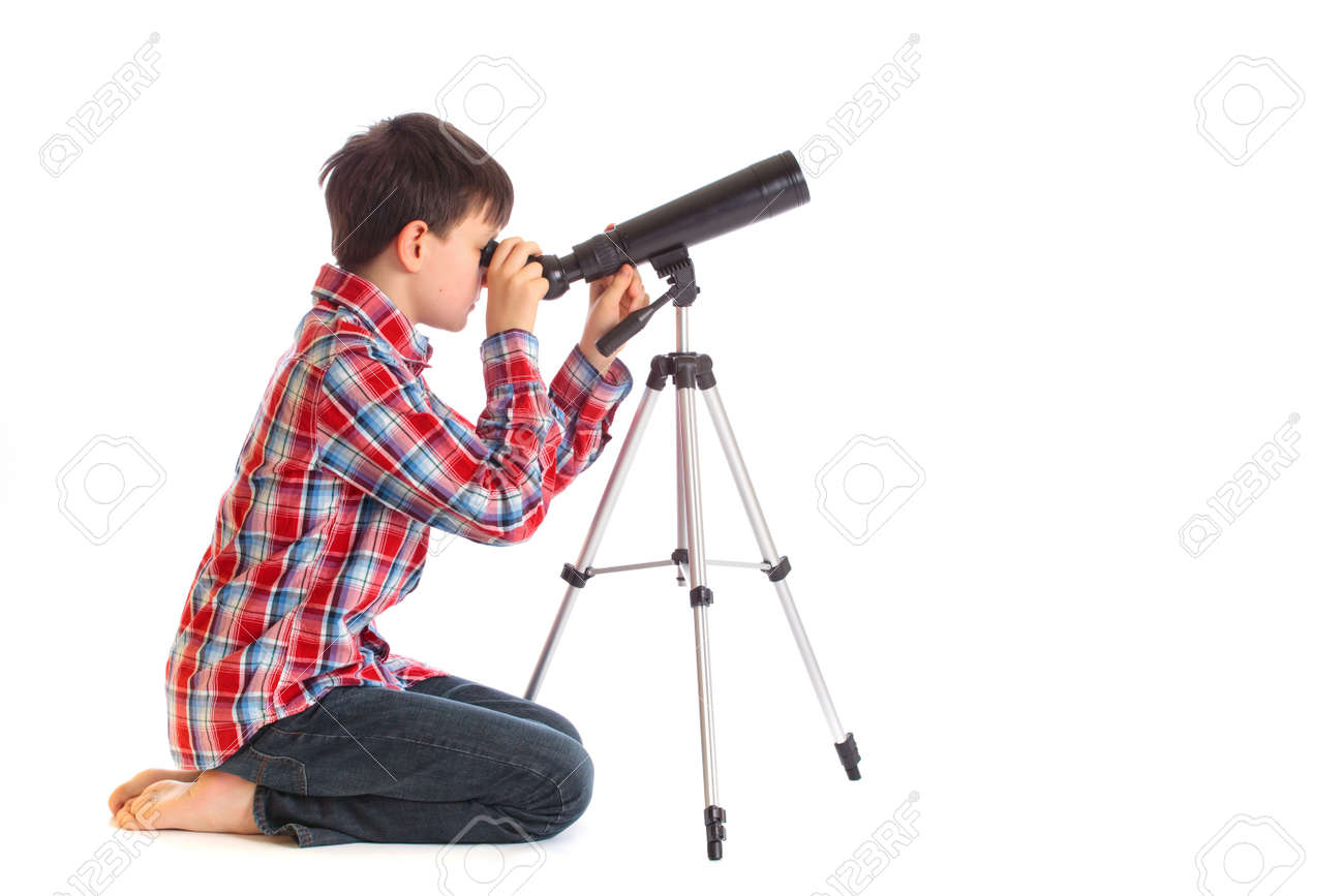 boy with telescope stock photo picture and royalty free image