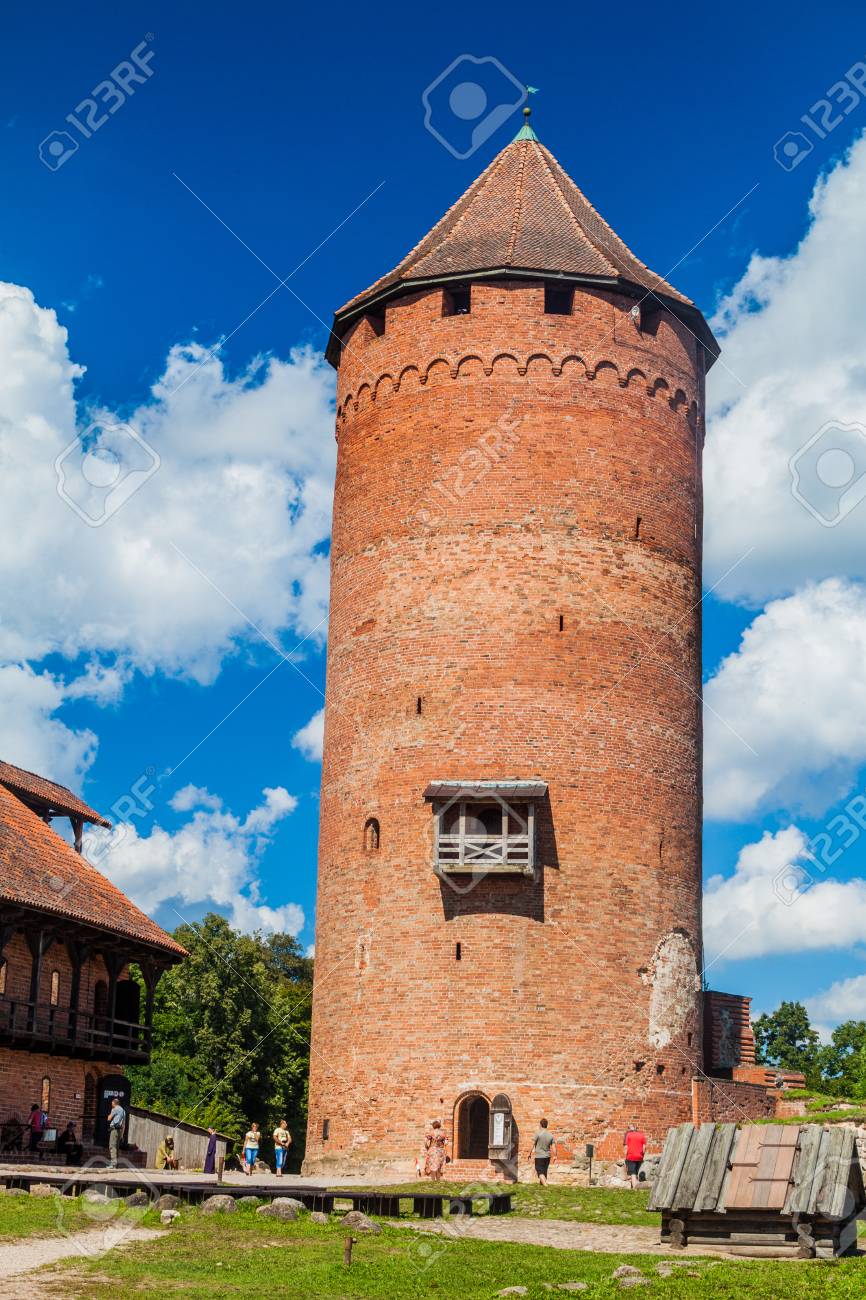 sigulda latvia august 20 2016 brick tower at turaida castle latvia