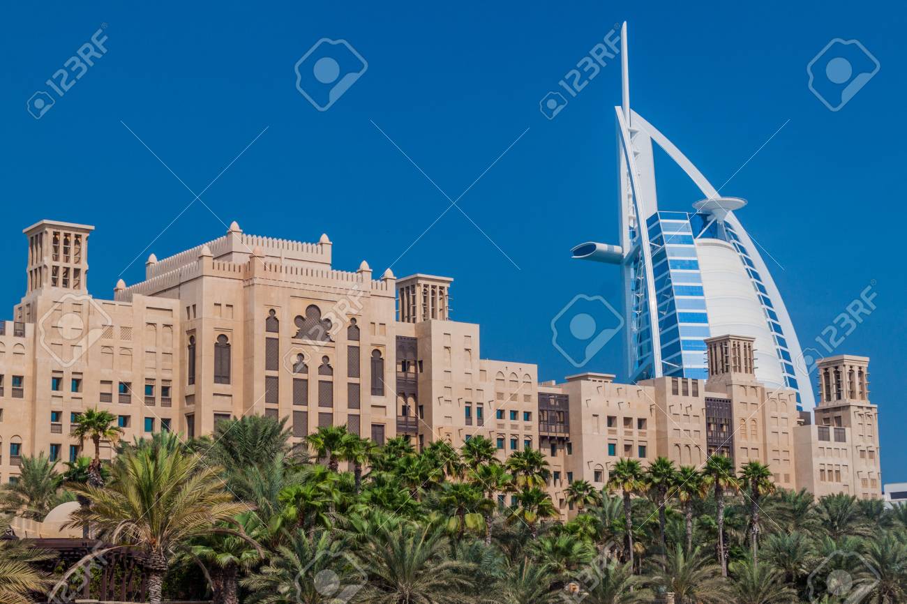Burj Al Arab Tower Of The Arabs Seen From Madinat Jumeirah