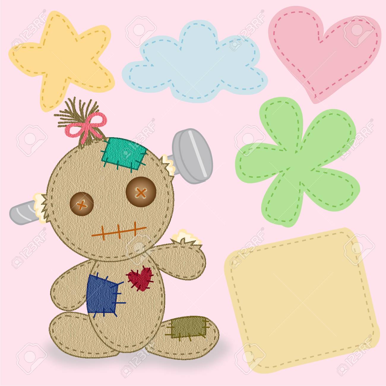 頭イラストに結び目のある可愛いカリコ生地人形 のイラスト素材 ベクタ Image