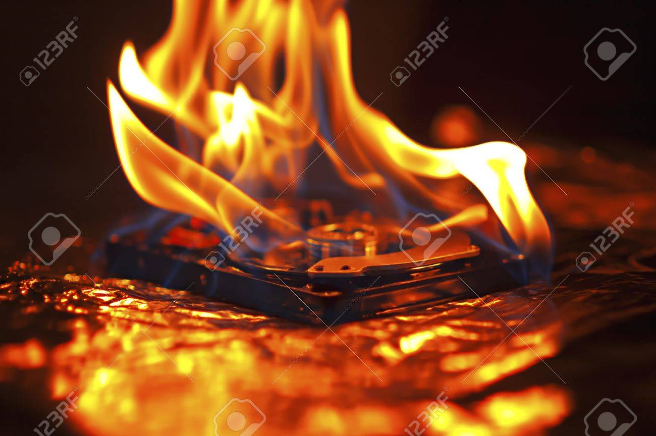 hard disk failure computer hard disk on fire burning in flames burning computer