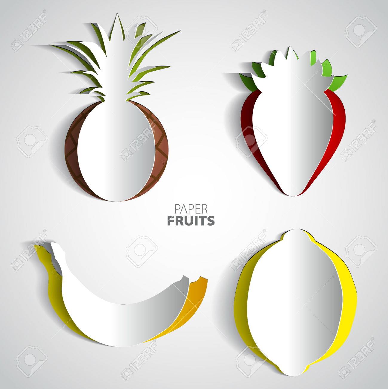 うち パイナップル イチゴ バナナ 柚子 ミックス デザイン カード イラスト カット紙フルーツ セット のイラスト素材 ベクタ Image
