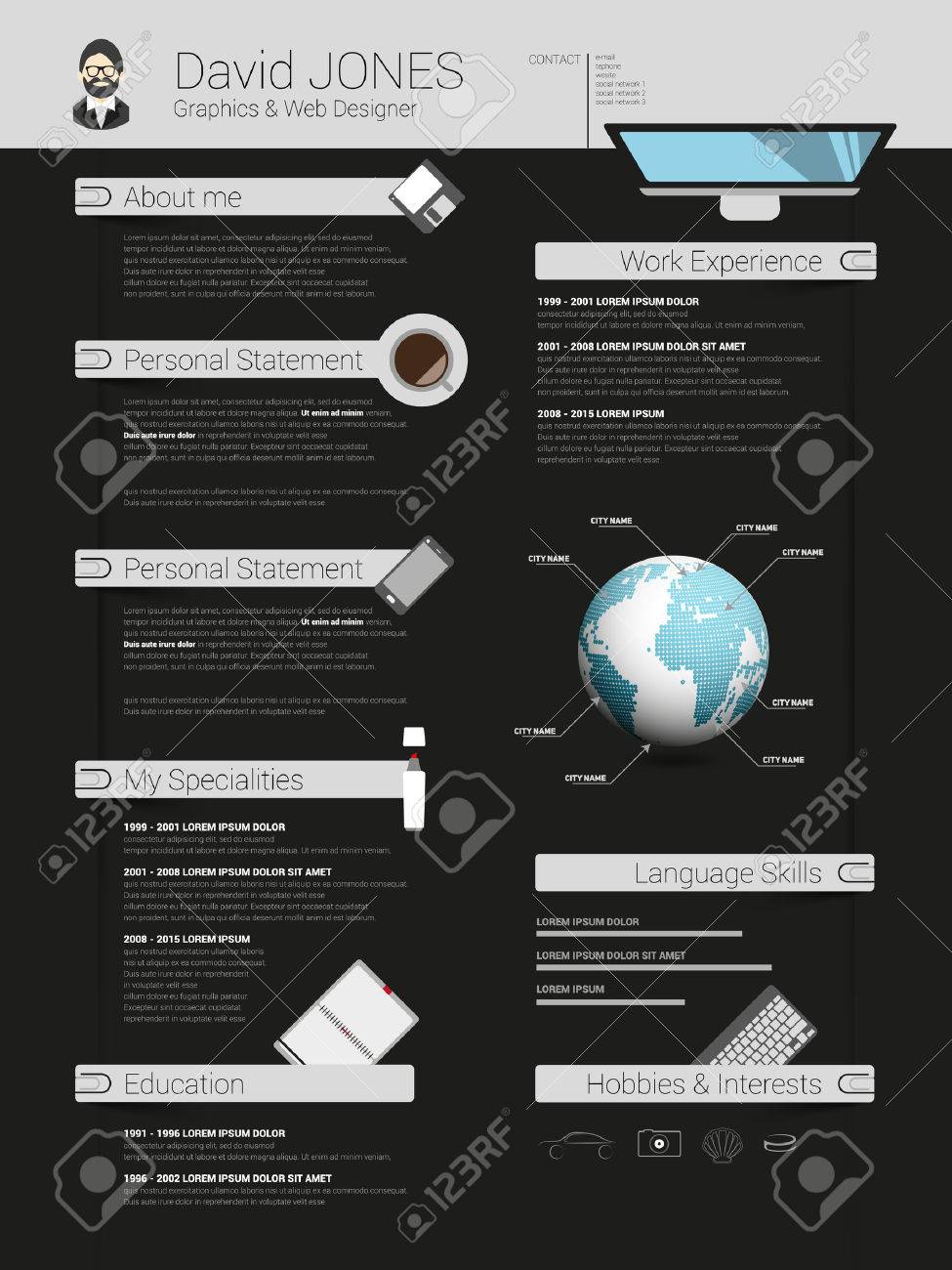 resume minimalist cv template with flat design items royalty free flat design resume