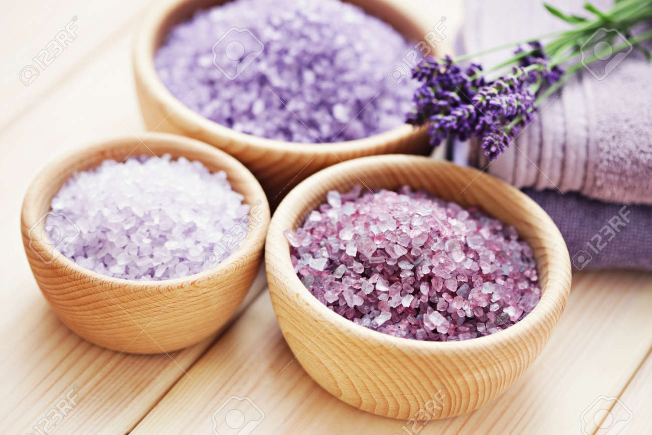 bowl of lavender bath salt - beauty treatment - 27724038 bowl of lavender bath salt - beauty treatment - 27724038