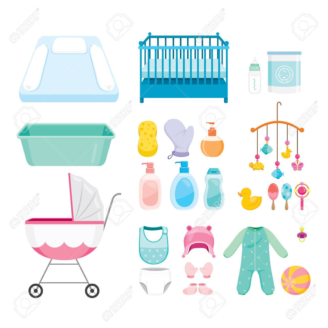 Newborn baby stuff icons set Royalty Free Vector Image