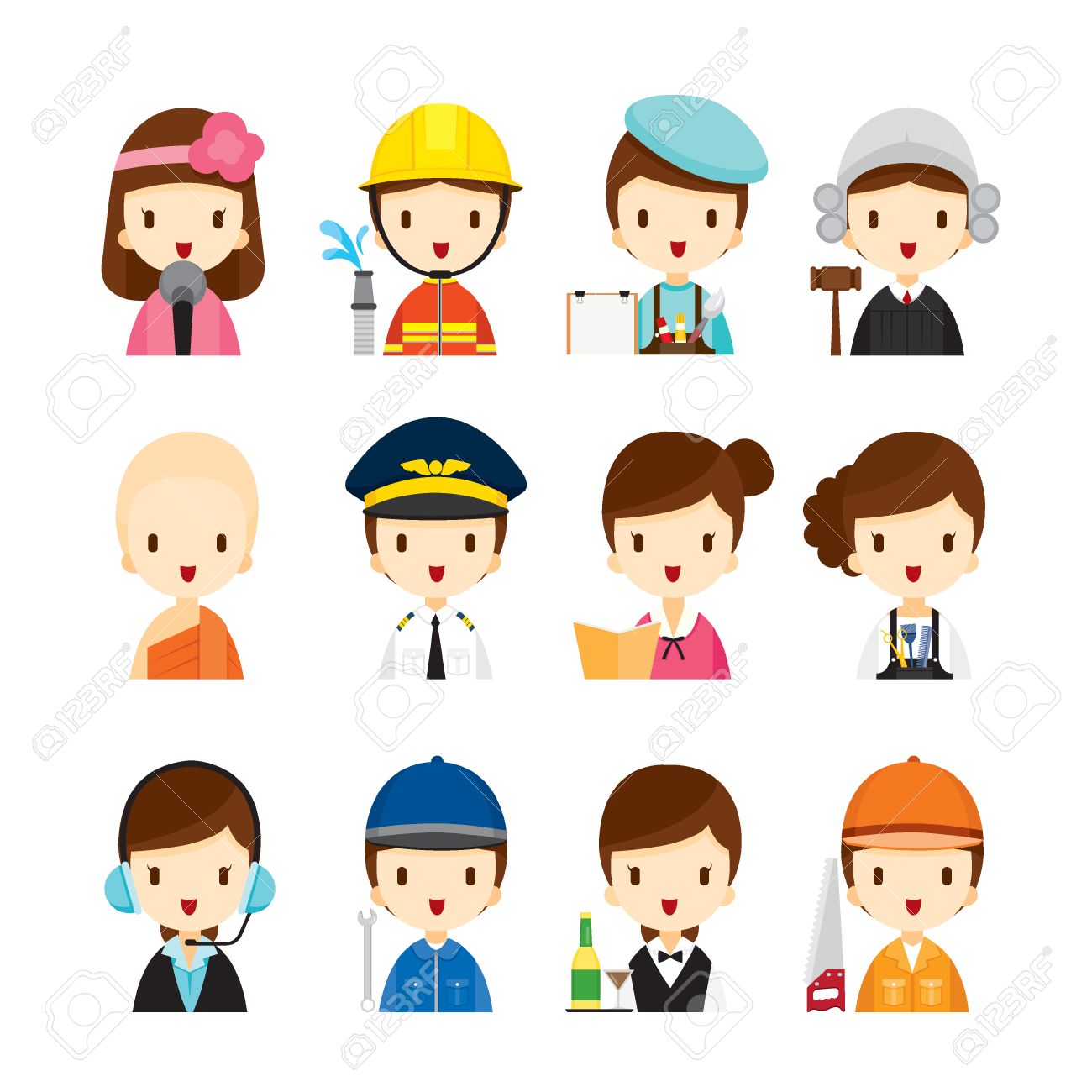 people occupations icons set profession avatar worker job job duty