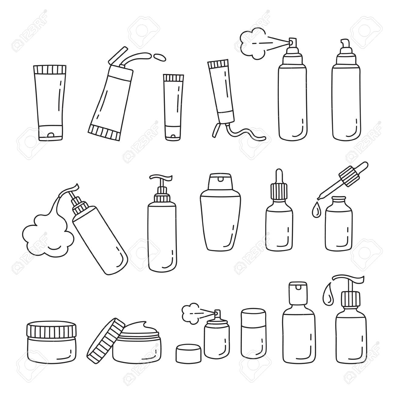 ヘアコスメ包装セット アウトライン アクセサリー 機器 美容 ショッピング ヘア トリートメント 美容 化粧品 のイラスト素材 ベクタ Image