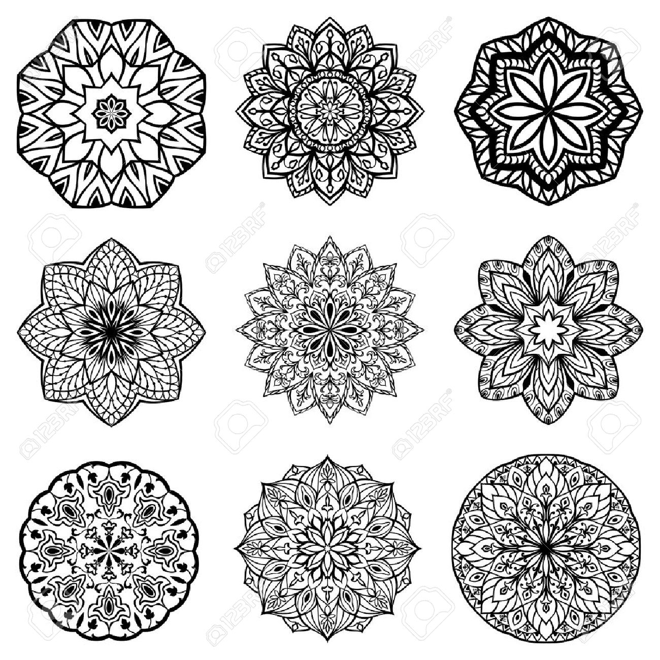 set of mandalas collection of stylized stars and snowflakes