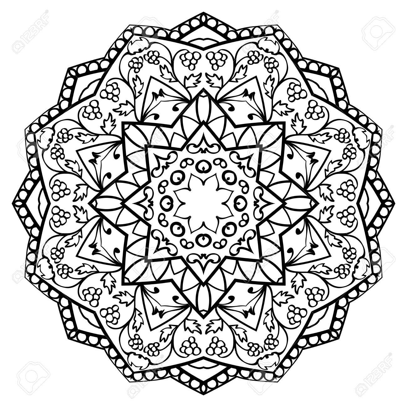 ornate mandala with floral elements isolated on white background