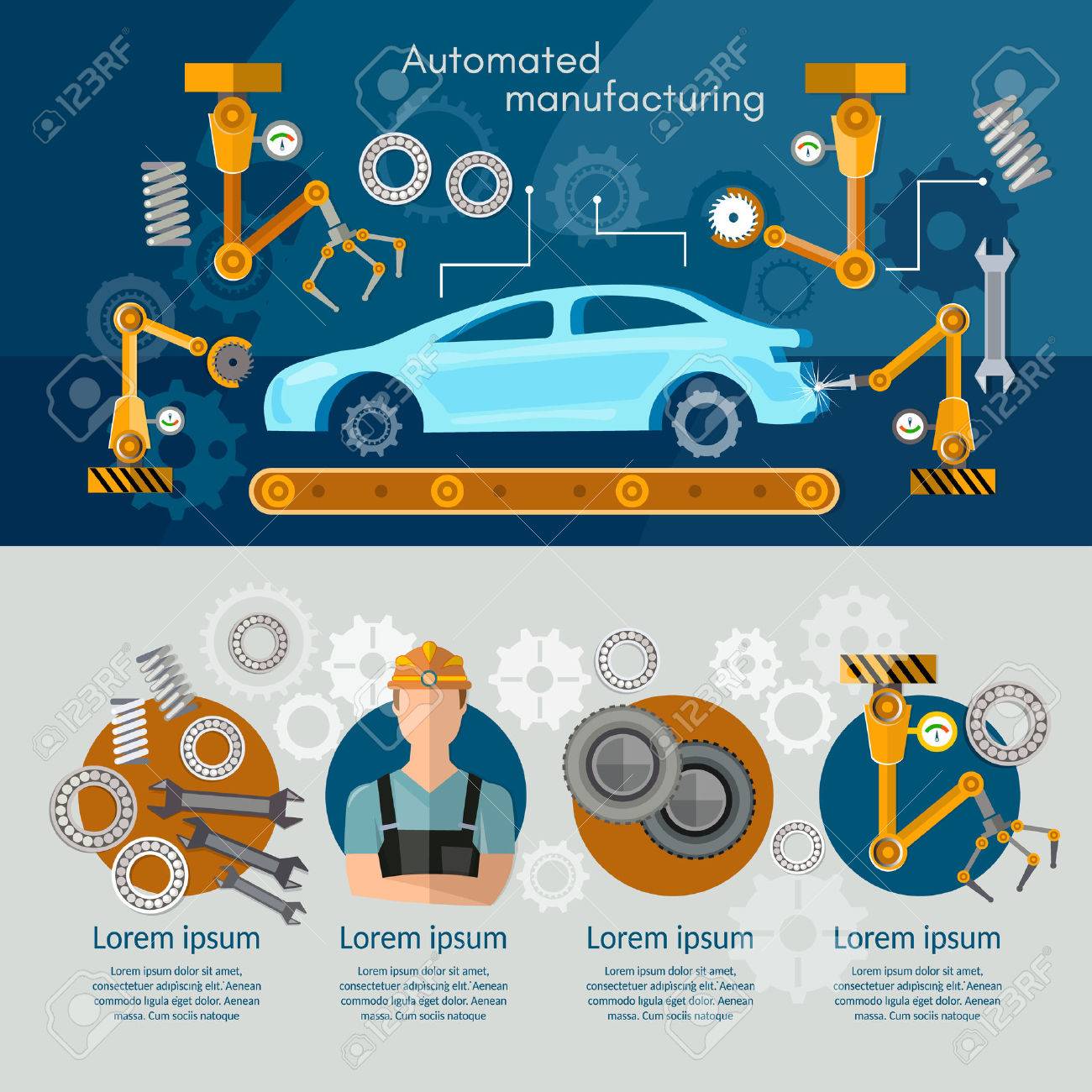 Auto Fließband Konzept Förderband Operator Automobilindustrie  Vektor-Illustration Lizenzfrei Nutzbare Vektorgrafiken, Clip Arts,  Illustrationen. Image 66325358.