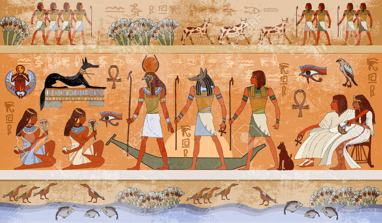 Das Alte Agypten Szene Mythologie Agyptische Gotter Und Pharaonen Hieroglyphischer Schnitzereien An Den Aussenwanden Eines Antiken Tempels Agypten Hintergrund Murals Alten Agypten Lizenzfrei Nutzbare Vektorgrafiken Clip Arts Illustrationen