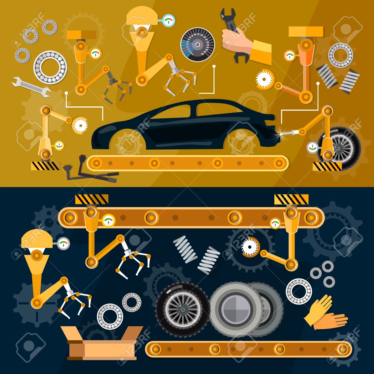 Auto Fließband Auti Förderband, Gelb Schweißroboter Autos In Einer  Produktionslinie Lizenzfrei Nutzbare Vektorgrafiken, Clip Arts,  Illustrationen. Image 71139066.