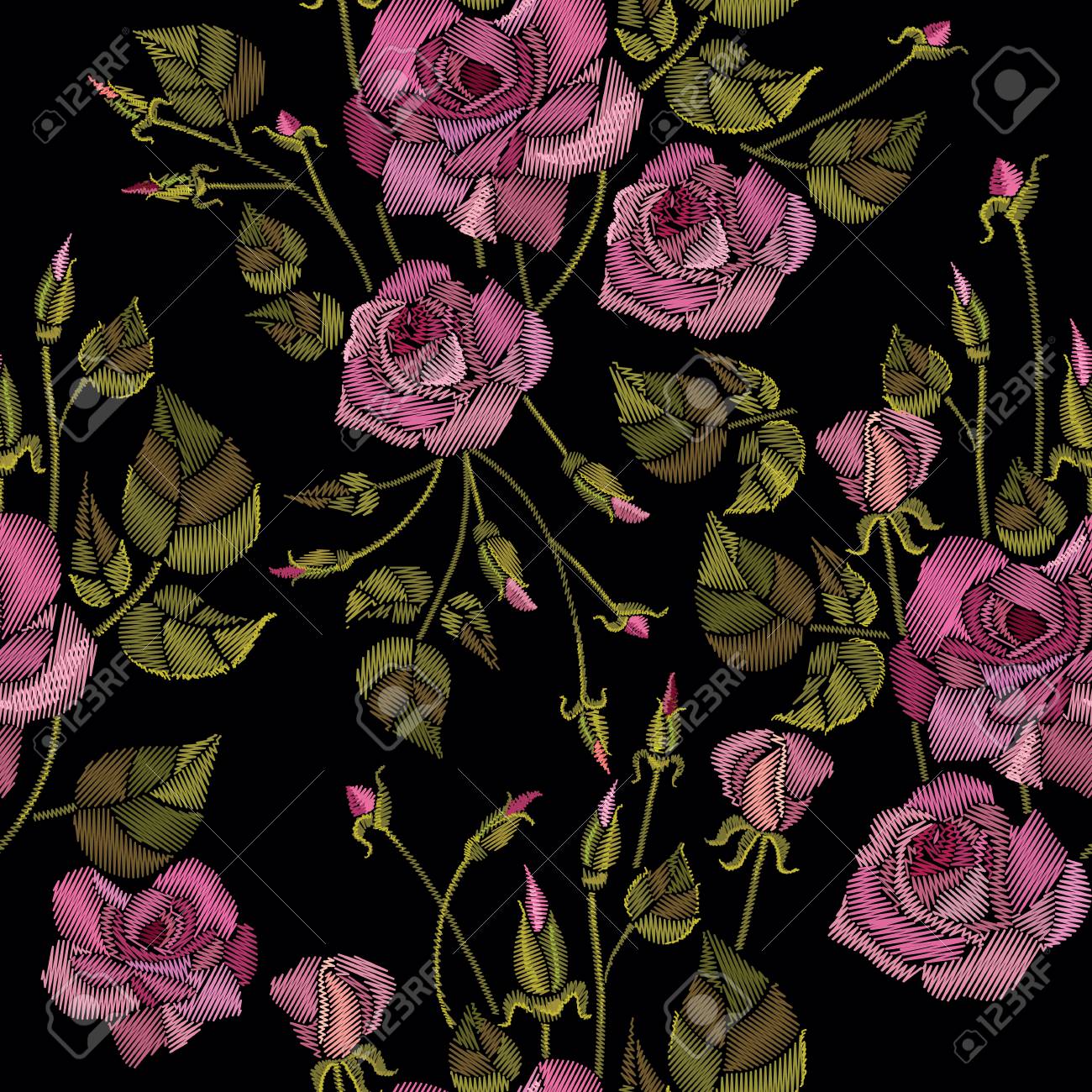 Motif à La Broderie Sans Soudure Broderie De Style Belle Fleurs Roses Dessins à La Main Motif Vectoriel Vêtements à La Mode Design De T Shirt