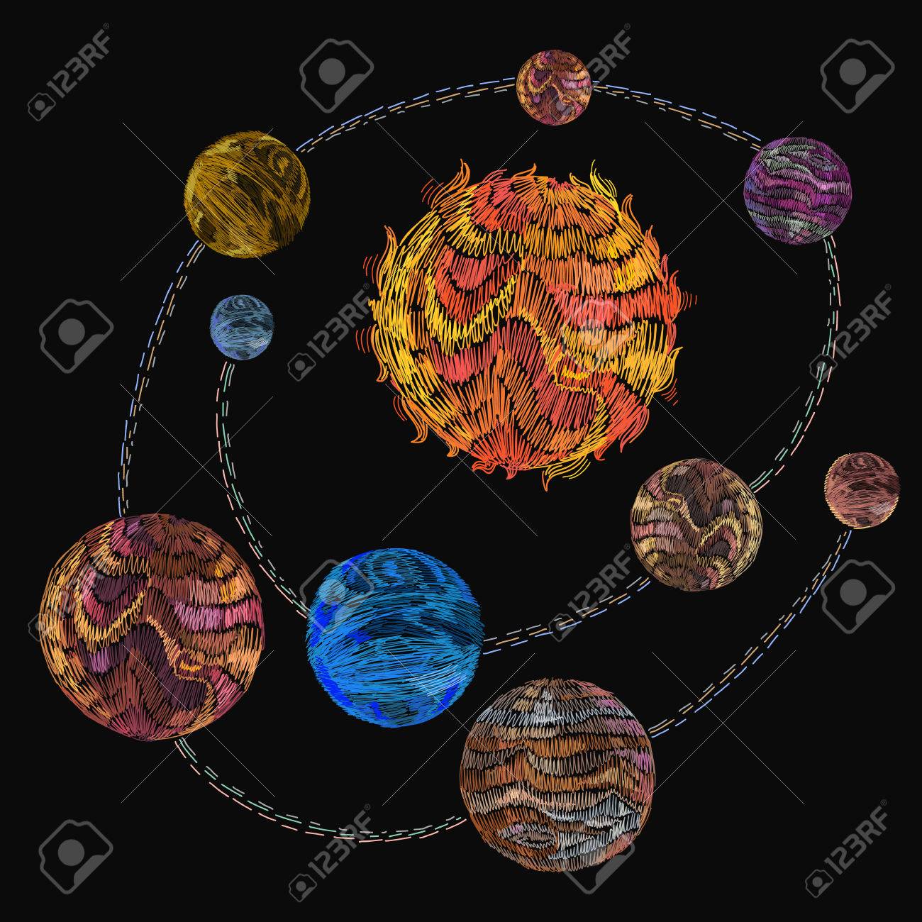 Embroidery Universe Planets Of Solar System Fashionable Art