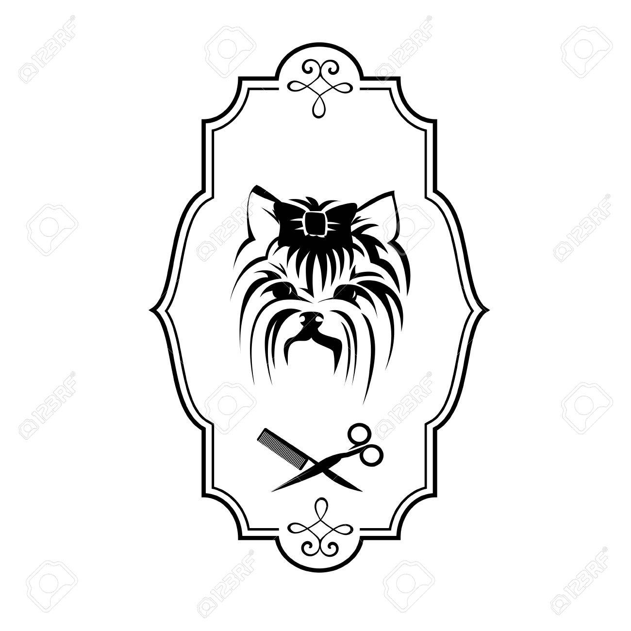 Hundesalon Logo Mit Hund Haarburste Und Schere Doggy Zeichen Lizenzfrei Nutzbare Vektorgrafiken Clip Arts Illustrationen Image