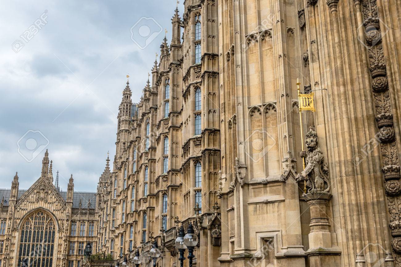 Gothic Style Facade Of The Houses Of Parliament London Uk Stock